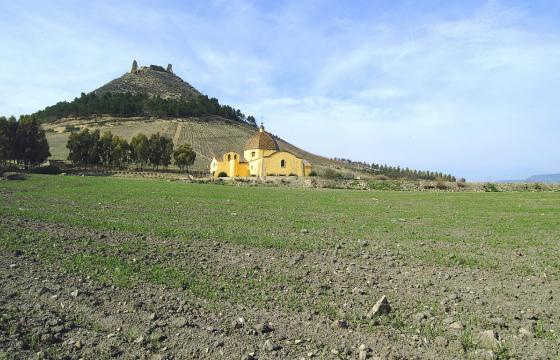 Sullo sfondo il castello di Las Plassas